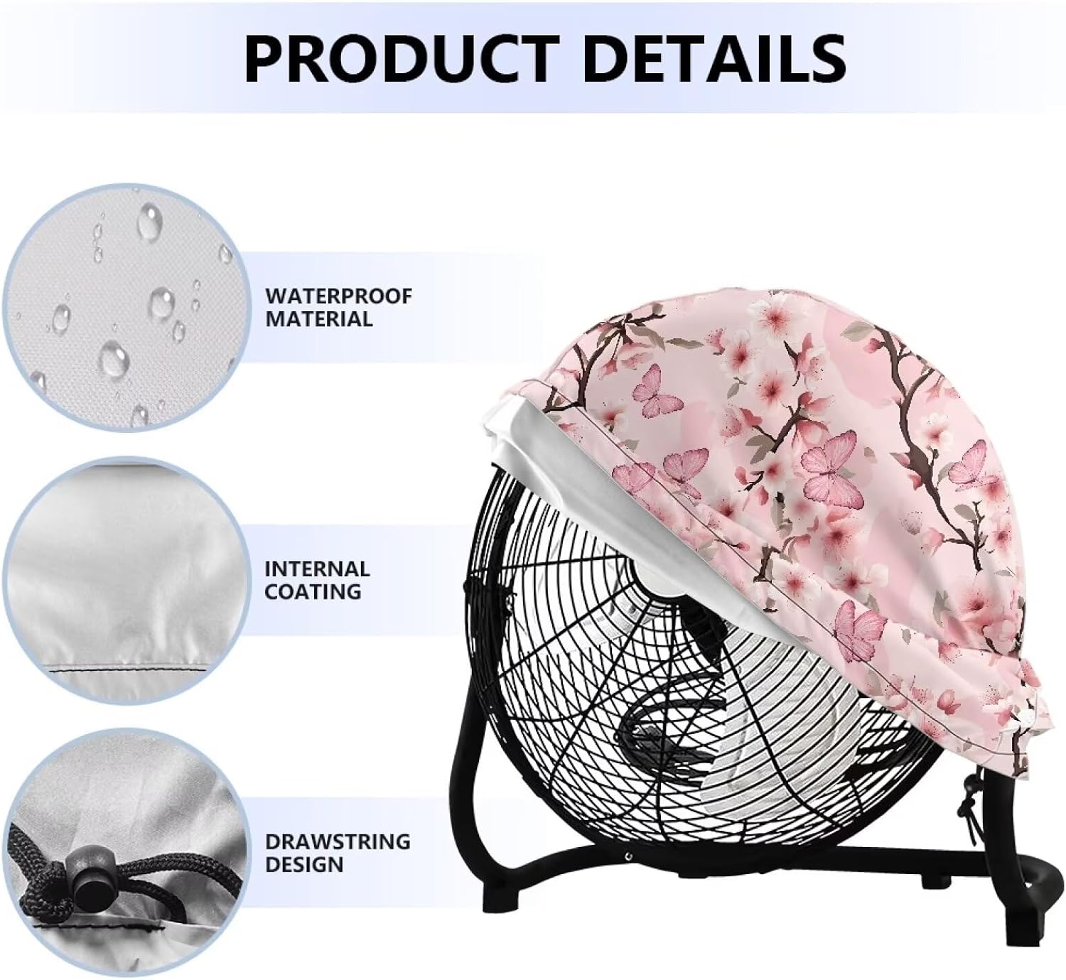 Talayituse Butterfly Cherry Blossom Print Industrial Fan Cover Waterproof Outdoor Fan Covers Outside Large Stand up Pedestal and Wall Mount Industrial Fan Cover in Heavy Duty Material Fit 24" Fan