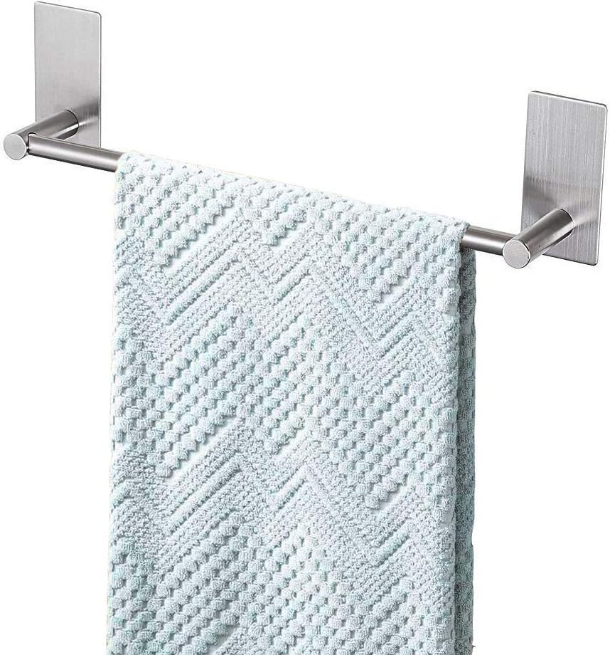 Songtec Adhesive Towel Bar 12inch Brushed, Stick On Bath Towel Rack Easy Install, NO Drilling on Walls, Premium SUS304 Stainless Steel - Brushed