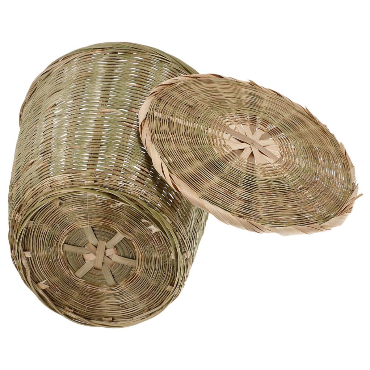 Panier de rangement en bambou avec couvercle, bac tressé résistant maison