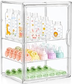 Baby Bottle Storage Organizer, Large 3 Tier Acrylic Bottle Storage Organizer Container for Countertop, Clear Plastic Bottle Station Organizers for Kitchen Cabinet Vanity Bathroom, Gifts for New Mom