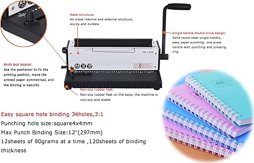 Miniatura 4 de INTBUYING Toda la máquina de encuadernación de bobina de alambre con base de metal de acero 34Holes 3: 1 Máquina de perforación y encuadernación