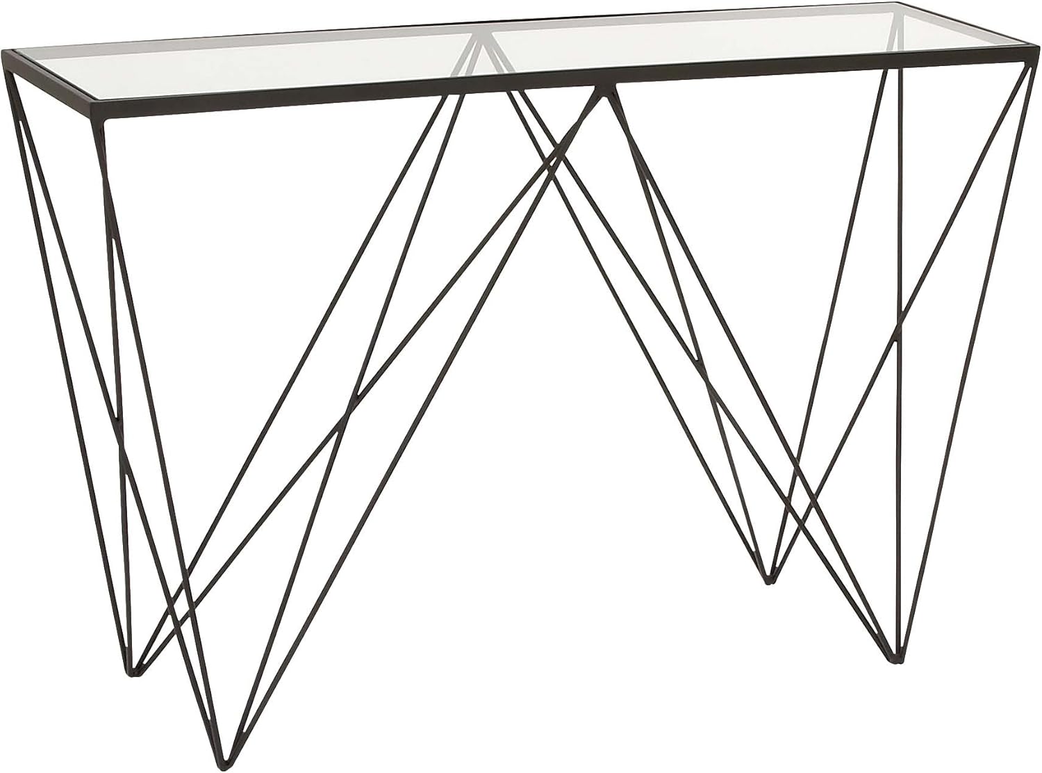 Deco 79 Metal Geometric Console Table with Clear Glass Top, 46" x 13" x 30", Black