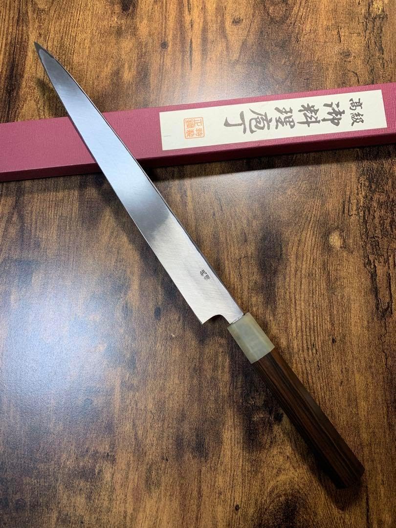 堺打刃物 刺身 柳刃 包丁 白一鋼 尺 縞黒檀水牛八角柄 送料無料】 和