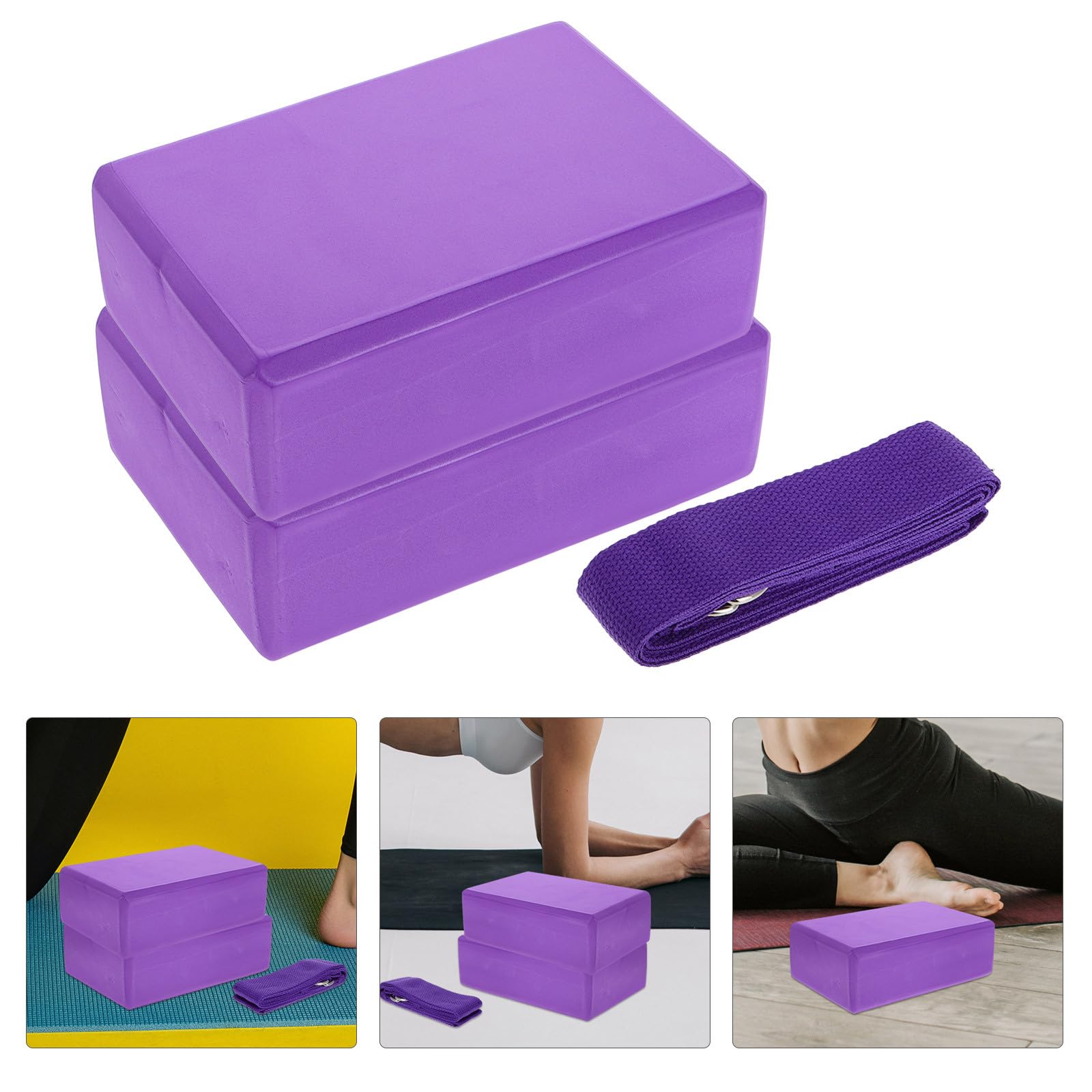 Set Blocchi Yoga in Schiuma EVA 3 Pezzi Cinghia da Yoga per Esercizi di Stabilità e Stretching per Allenamento Pilates e Uso in Palestra