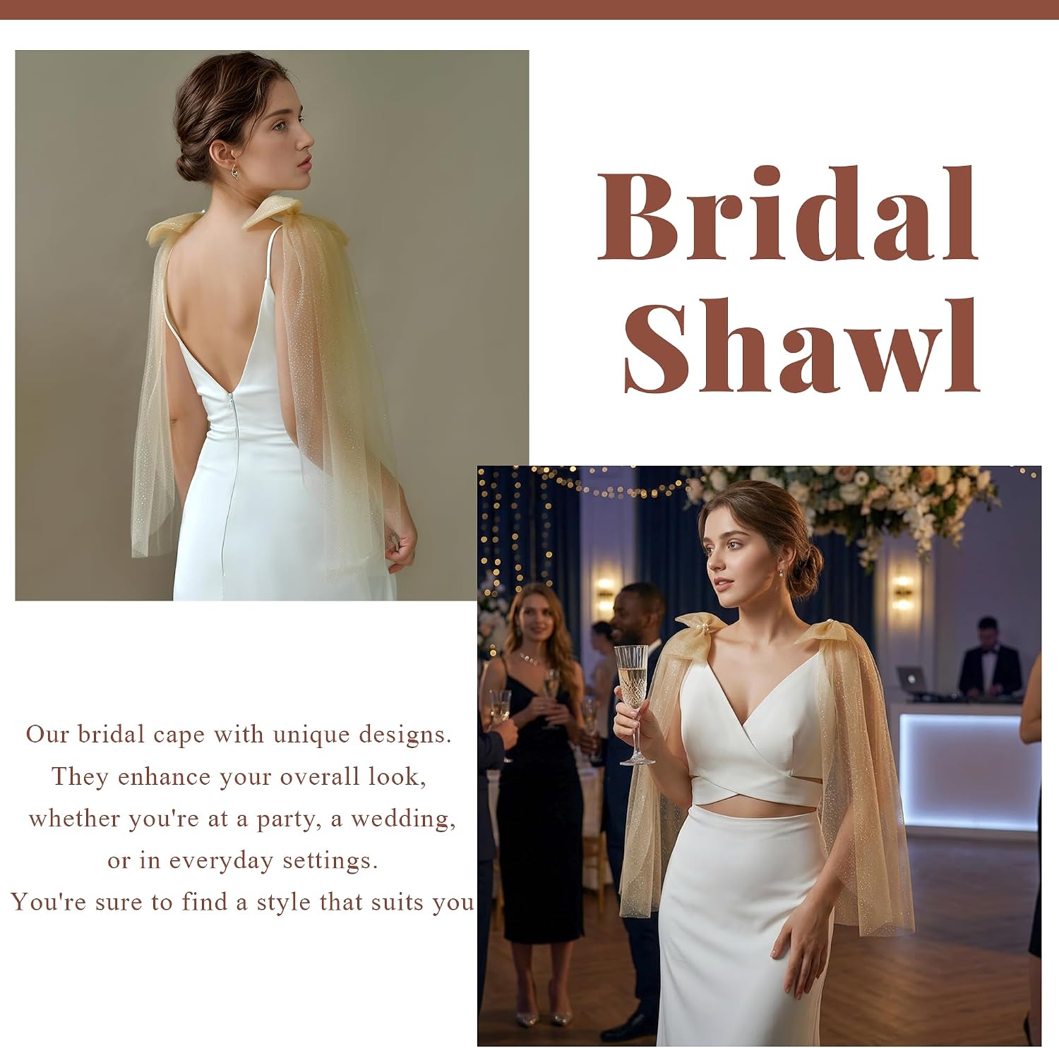 Bowknot Wedding Shawl Detachable Shrug Wrap Elegant Shoulder Dress Cover Up Capelet for Women Girls
