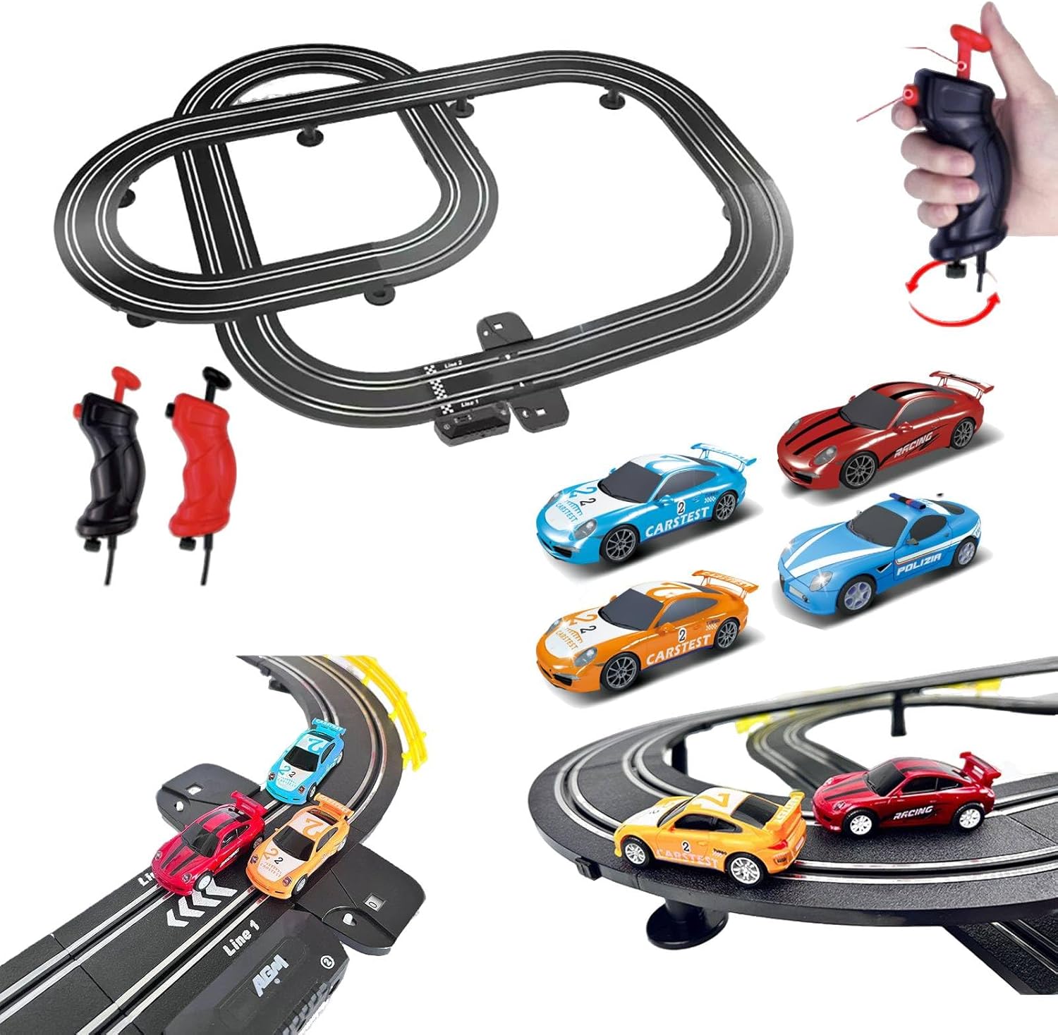 GINCHO High Speed Series Tram Dual Track Set, 4.1m Electric Track with 3 Vehicles Slot car Racing, Comes with 2 Hand Controls and Track Parts and a Lap Counter，Toys Gifts for 8 9 10 11 12 Boys Girls