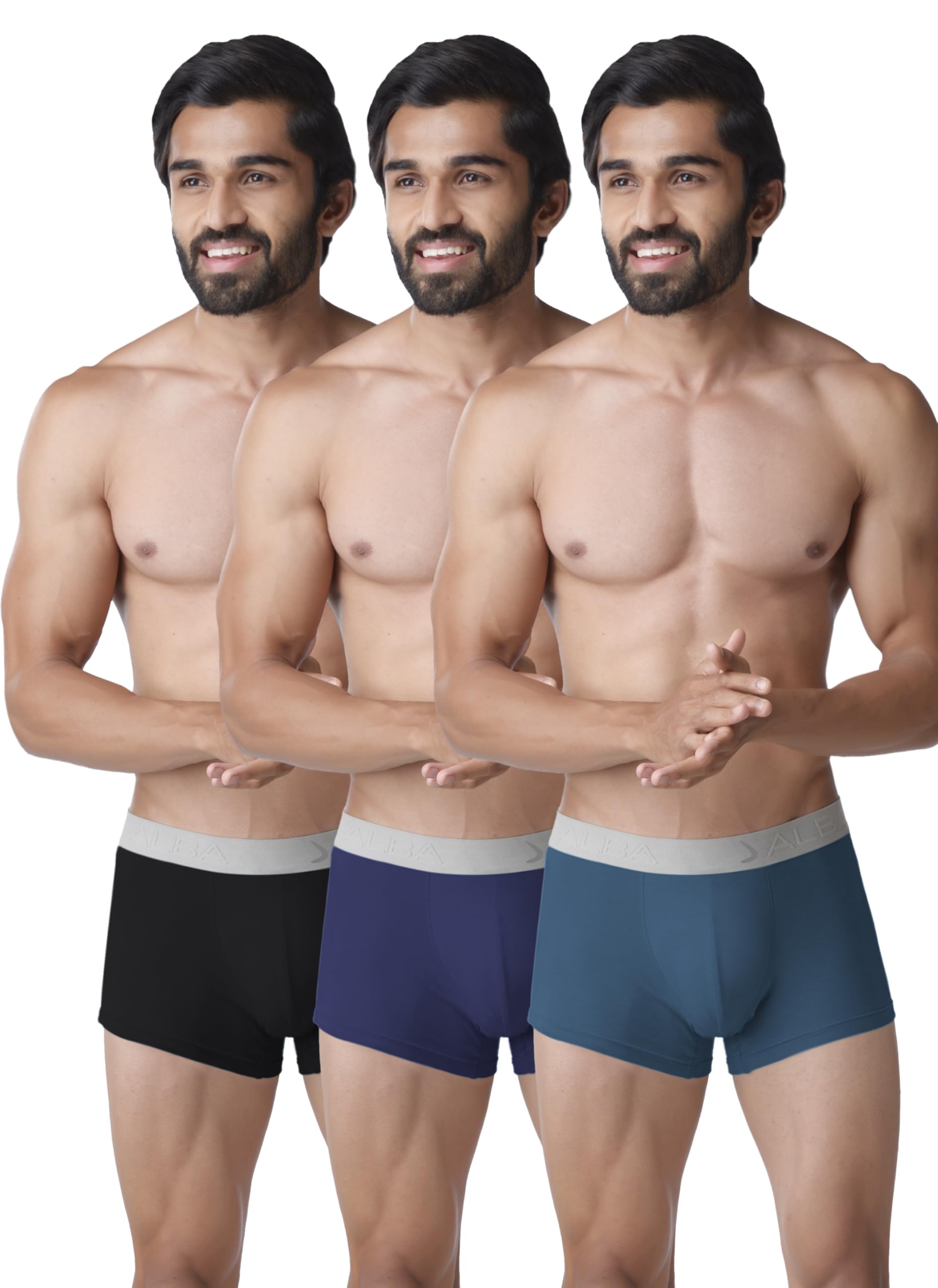 Rocca Cotton Elastane Men's Boxer Briefs Stretch Breathable Underwear for Men Sweat-Free Soft Innerwear Low Rise Trunks Elastic Waistband No Ride Up Comfort Fit Multicolor Solid Combo Pack of 3-image-20