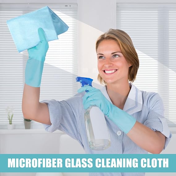 Tatuo 18 Pcs Microfiber Glass Cleaning Cloth,16 x 16 Inch,Blue Gray