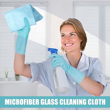 Tatuo 18 Pcs Microfiber Glass Cleaning Cloth,16 x 16 Inch,Blue Gray