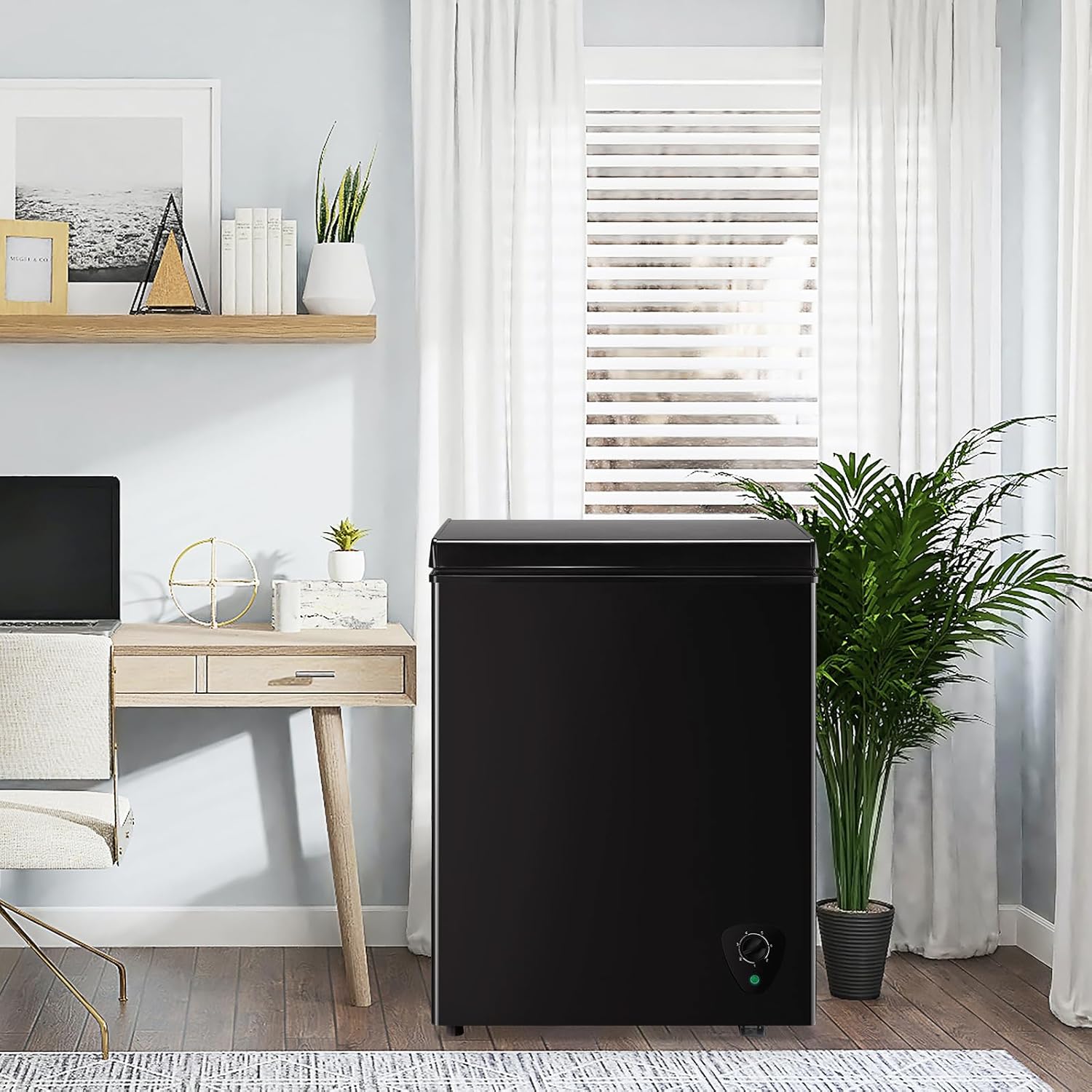 3.8 Cu. Ft Deep Freezer WANAI Chest Freezer Small Freezers with Storage Basket Top Open Door Mini Compact Freezer 7 Temperature Control for Home Garage Apartment Kitchen Office Black
