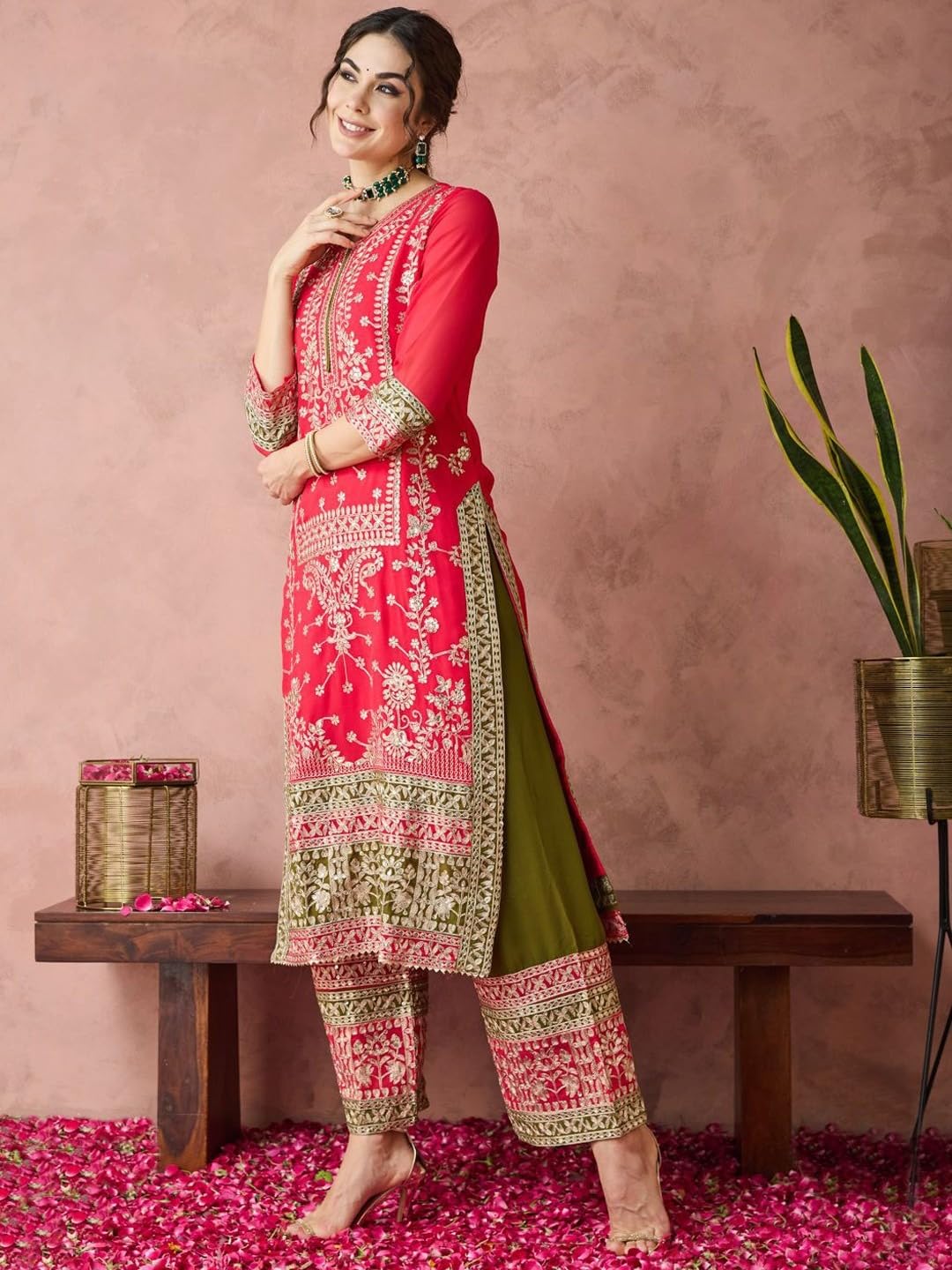 Indisches pakistanisches Kurta-Set für Damen, bestickt, für Hochzeit, Party, Sharara, Palazzo, Salwar Kameez-Anzugkleid für Damen