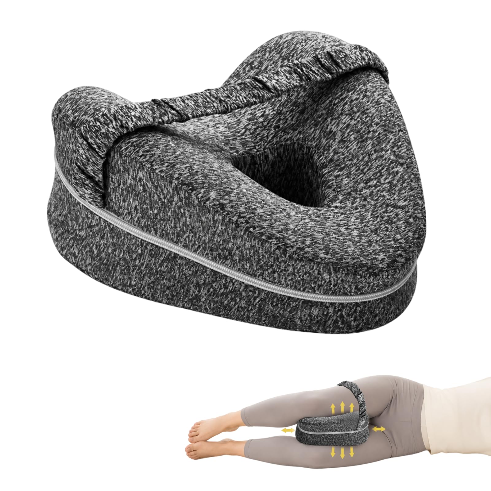 Gdrghe Memory Foam Knee Pillow, Heart Shape Ergonomic Leg Support Pillow for Side Sleepers, Orthopedic Leg Alignment Cushion Relieve Hip Pain Pregnancy Bed Pillow with Washable Cover, Grey