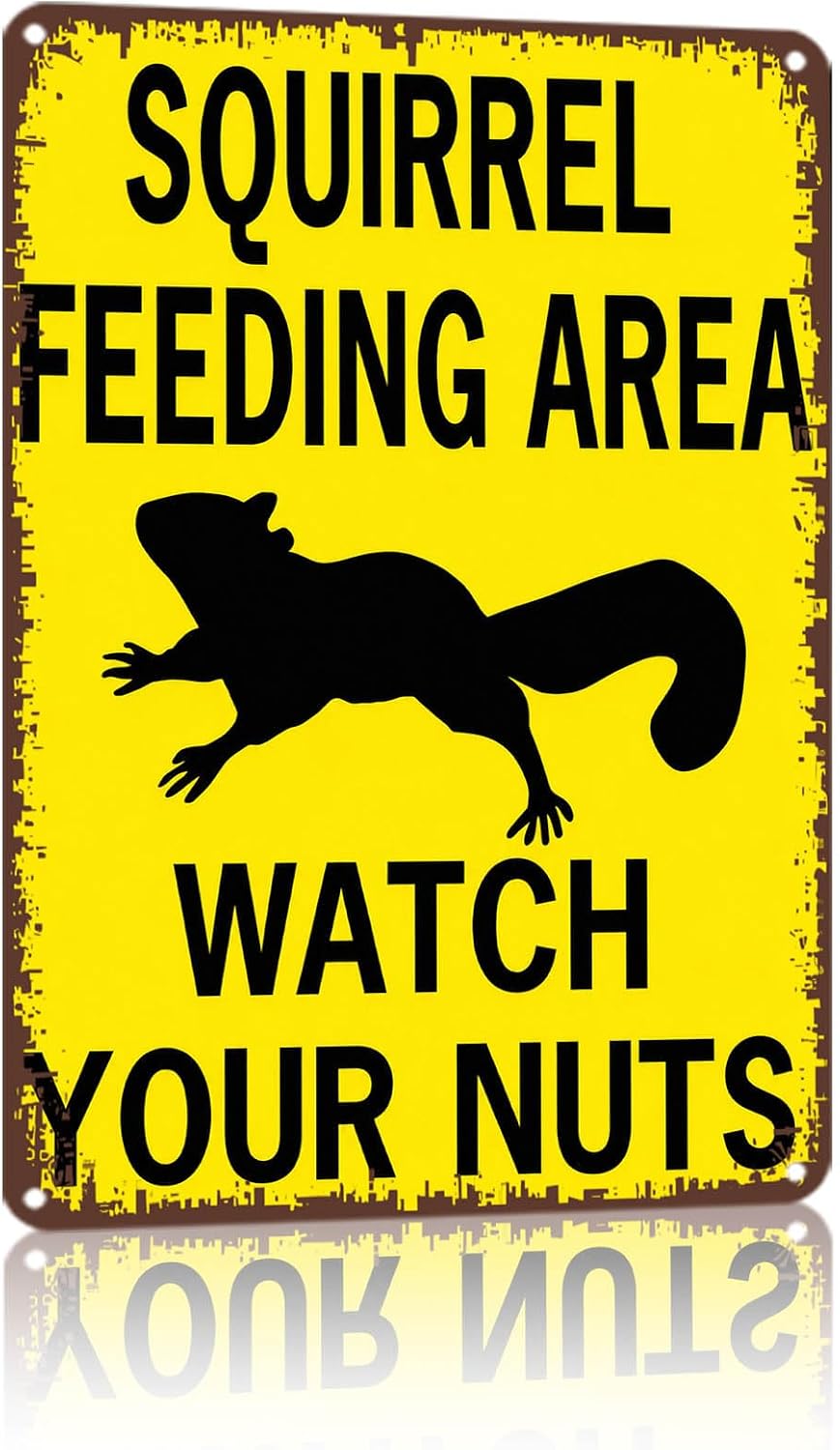 Vintage Squirrel Feeding Area Watch Your Nuts Metal Tin Sign, 8x12 Inch Aluminum Wall Decor, Funny Retro Wall Art for Outdoor Garden Yard Patio