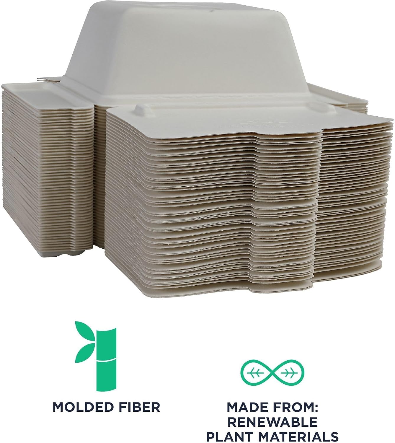 ECO PRODUCTS Compostable 84oz One-Piece To Go Containers, Case of 150, 9"x7.5"x3.5" Vanguard Folia Innovative Container, Disposable Renewable White Molded Fiber, No PFAS, ASTM, BPI-Certified