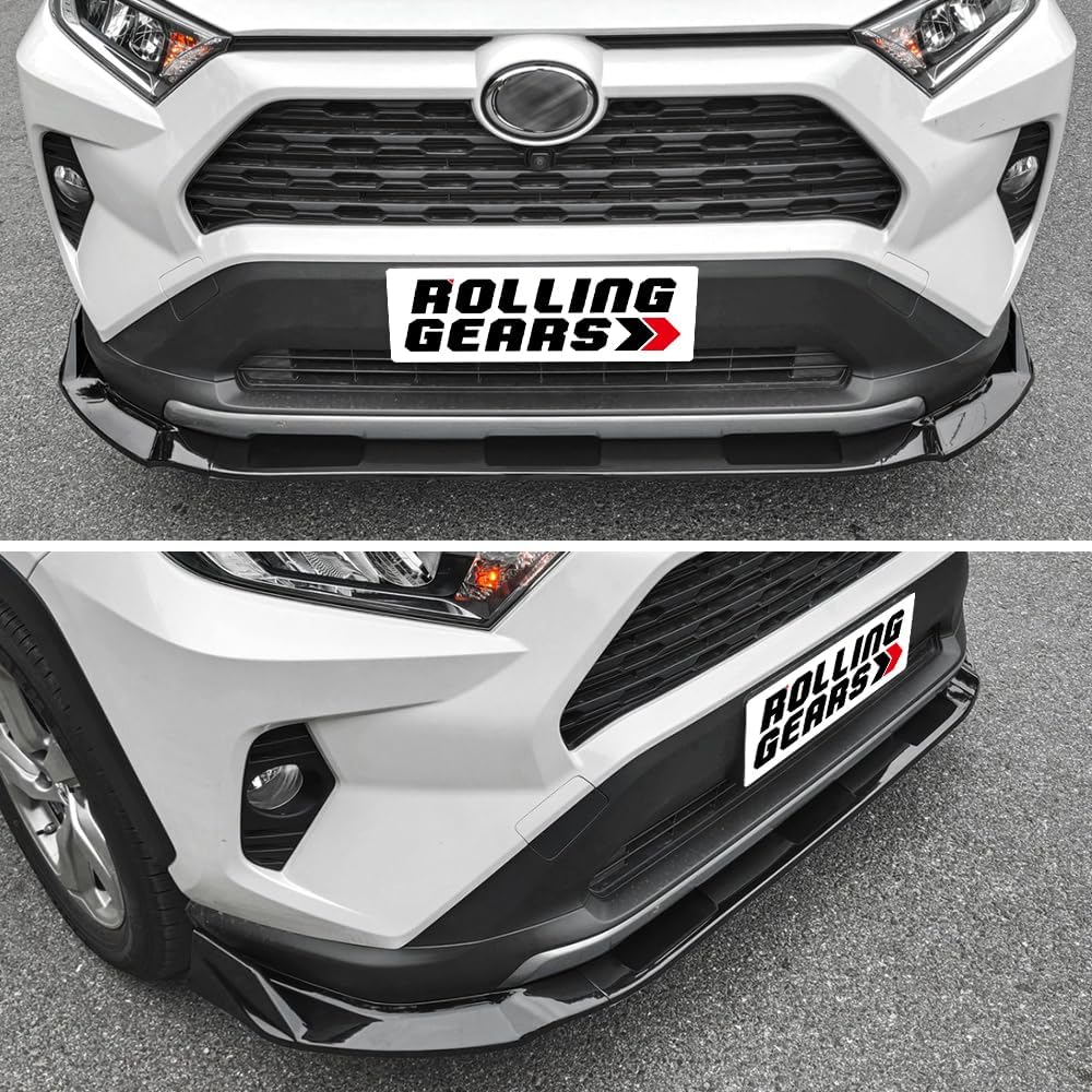 Front Lip Spoiler Compatible with 2019-2024 Toyota RAV4 LE XLE Front Bumper Spoiler, Gloss Black 3-Piece Front Spoiler