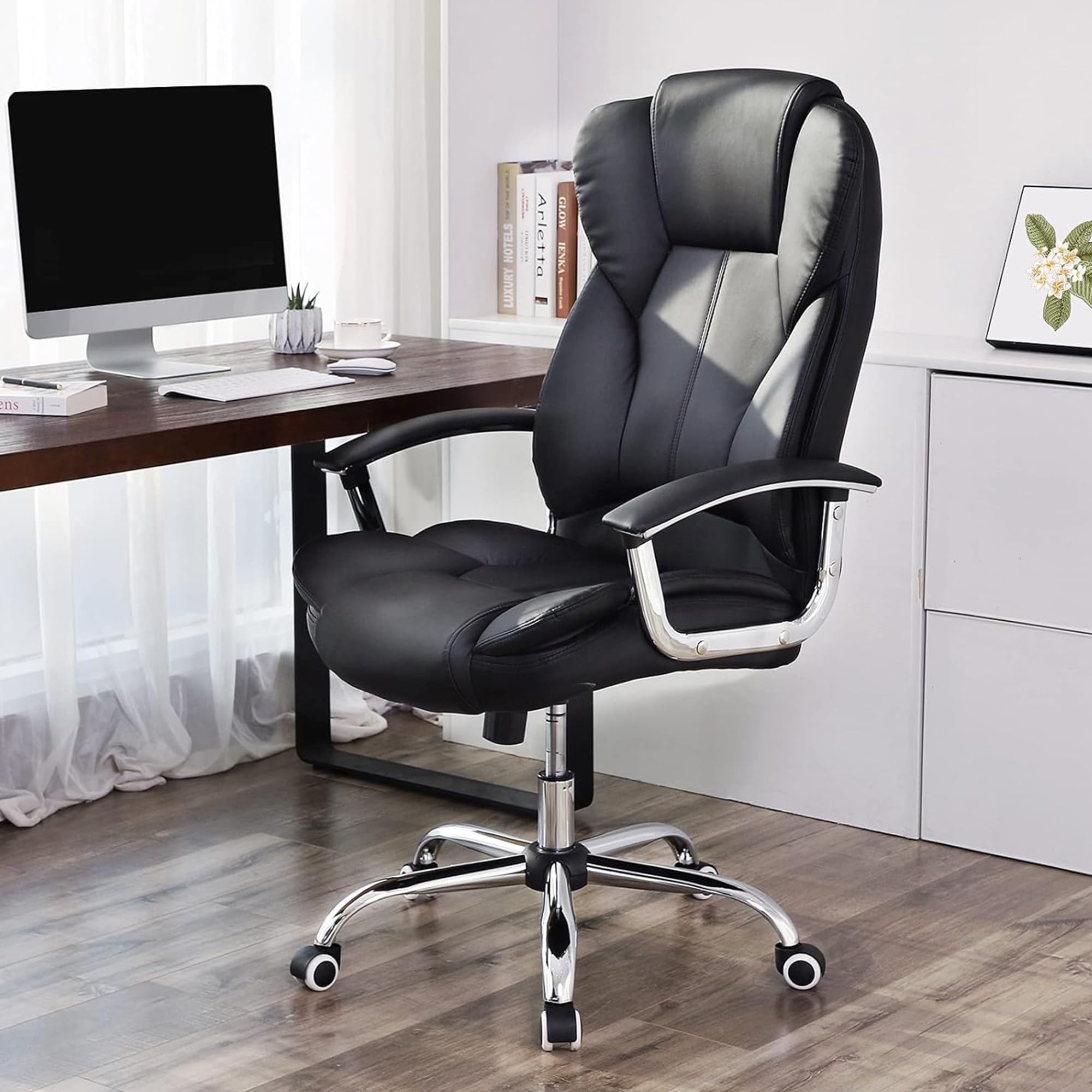 Office Chair, Desk Chair, Gaming Chair with Armrests, Swivel Computer Chair, Executive Office Chair, Adjustable Height, Tilt Function, Home Office, Study, Ink Black OBG57BUKV1