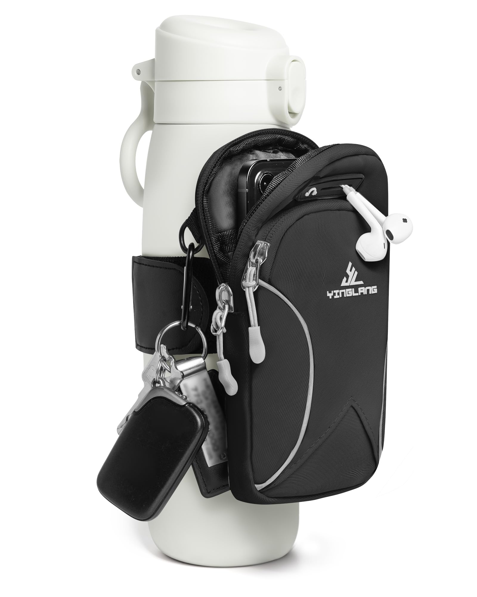 Bottle Pouch Gym Water with Phone Holder & Wallet, Water Bottle Caddy Versatile Sleeve Bag for Running Sports & Daily Use