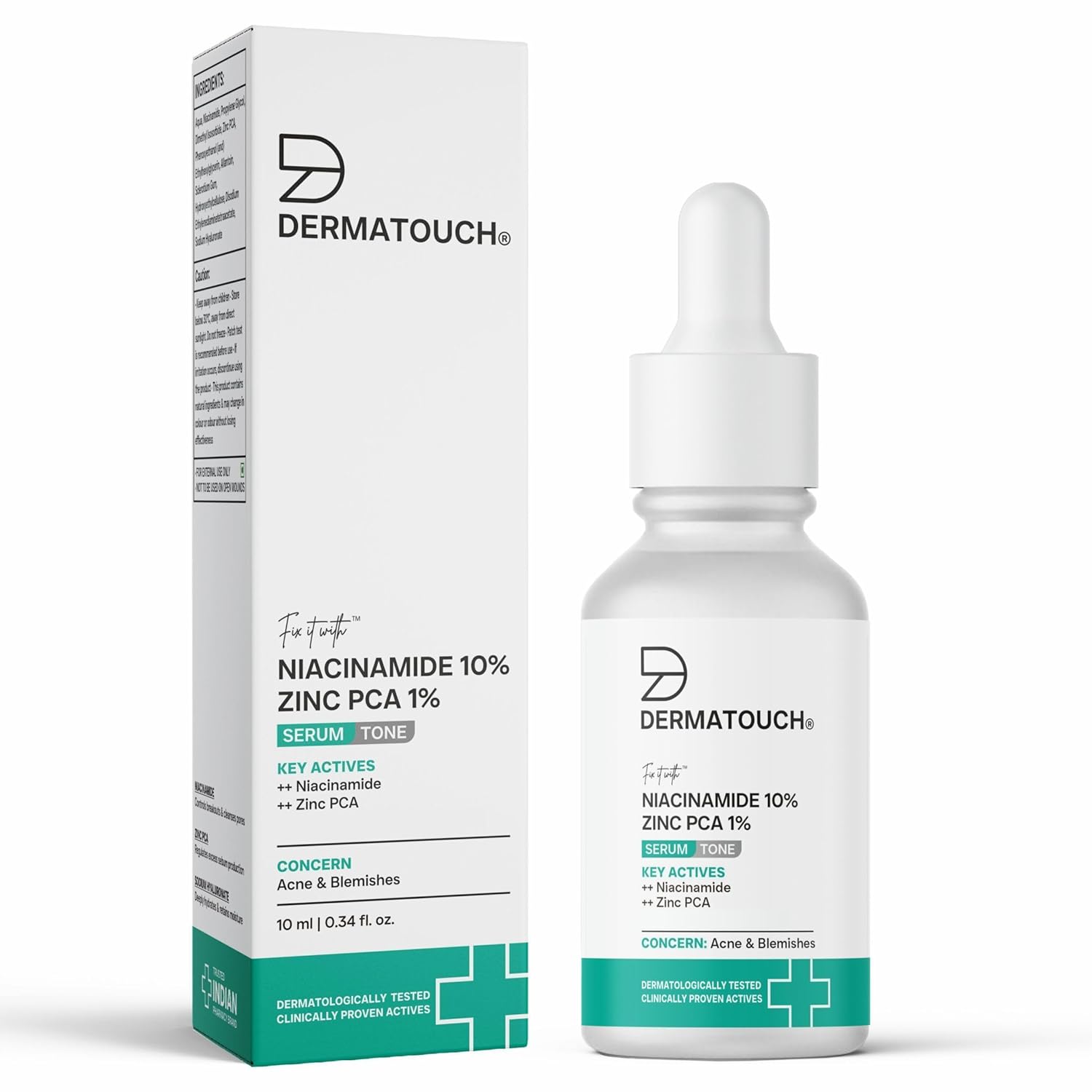 DERMATOUCH Niacinamide 10% + Zinc PCA 1% Serum for Men & Women – Face Serum for Acne, Blemishes & Oil Control/Suitable for All Skin Types 10ml