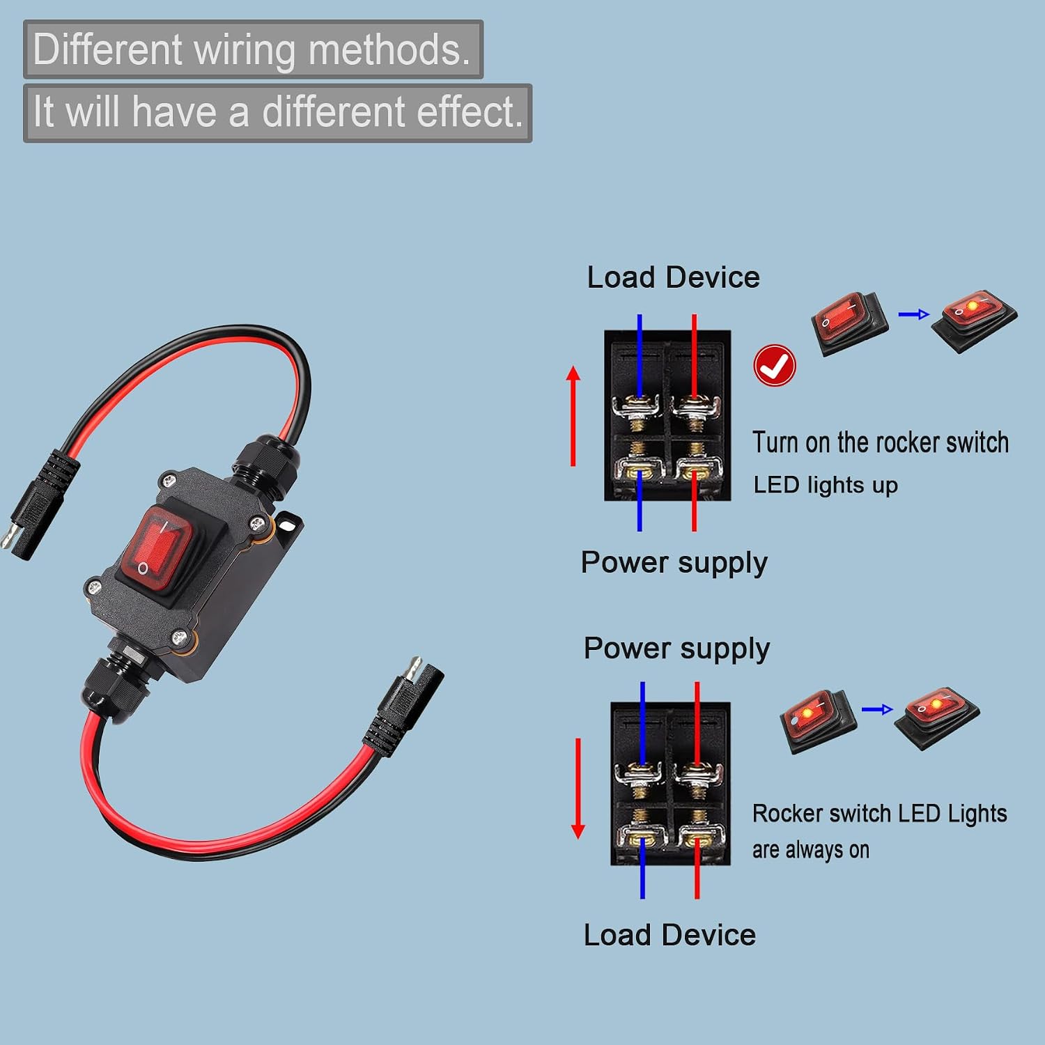 DC 12V Inline Toggle Switch, 12AWG ON/Off Switch, Red Light | SAE Cable with Quick Connect/Disconnect, IP67 Waterproof, Camp Trailer, Motorcycle, Solar Panel, RV