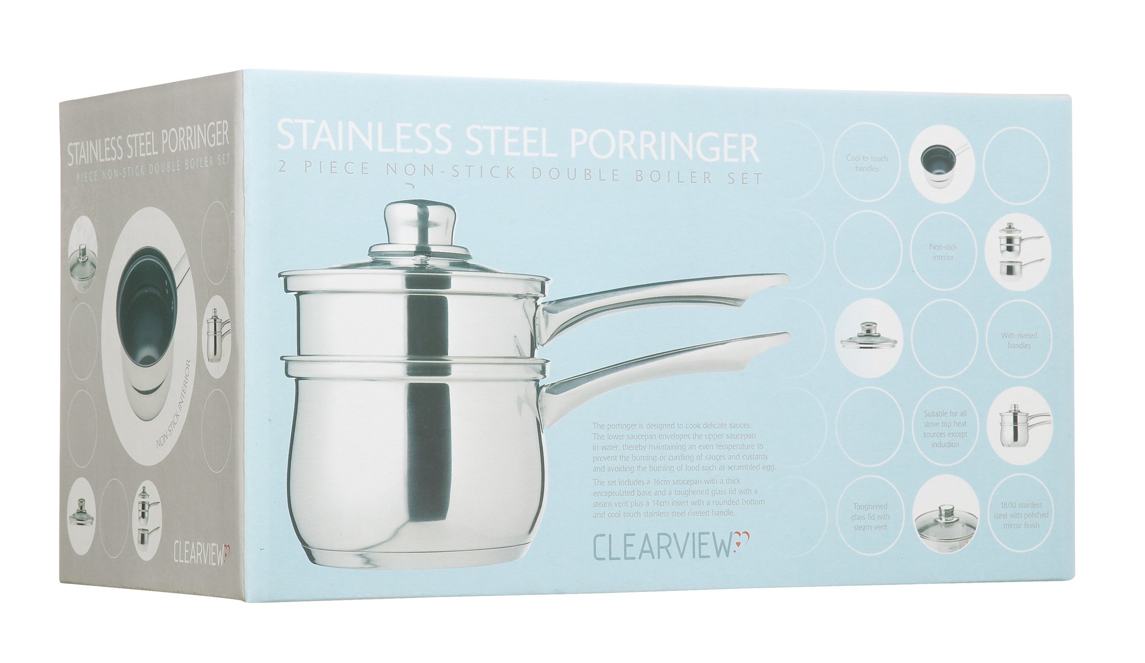 KitchenCraft Induction-Safe Stainless Steel Double Boiler Porringer / Bain-Marie Pan, 16 cm (6.5")