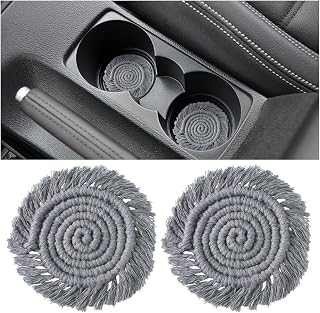 Zpana Car Cup Coaster, 2PCS Cotton Anti Slip Cute Vehicle Cup Holders Mat, 4.72In Handmade Automotive Interior Water Bottle Pad Accessories, Universal for SUV Sedan Truck(Gray)