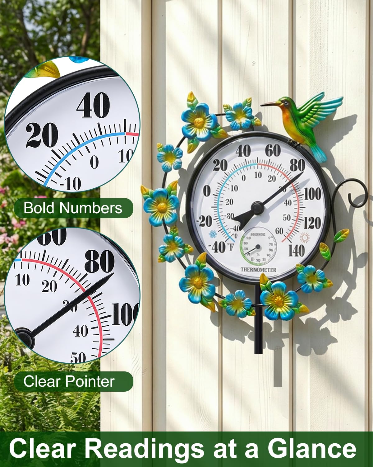 Outdoor Thermometer Waterproof Hummingbird Outside Thermometer Hygrometer