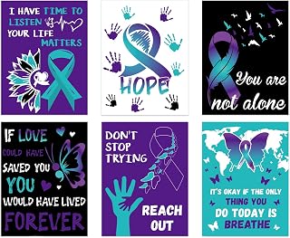 6pcs Suicide Prevention Awareness Posters Set Purple and Turquoise Ribbons Decorations for Mental Health Events Schools Communities & Therapy Offices