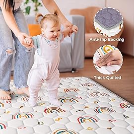 ieBabay Boho Rainbow Baby Play Mat 50x50, Thicken Soft Non-Slip Cushioned Baby Floor Mat with Letters, Activity Playmats for Babies Toddlers Play & Tummy Time