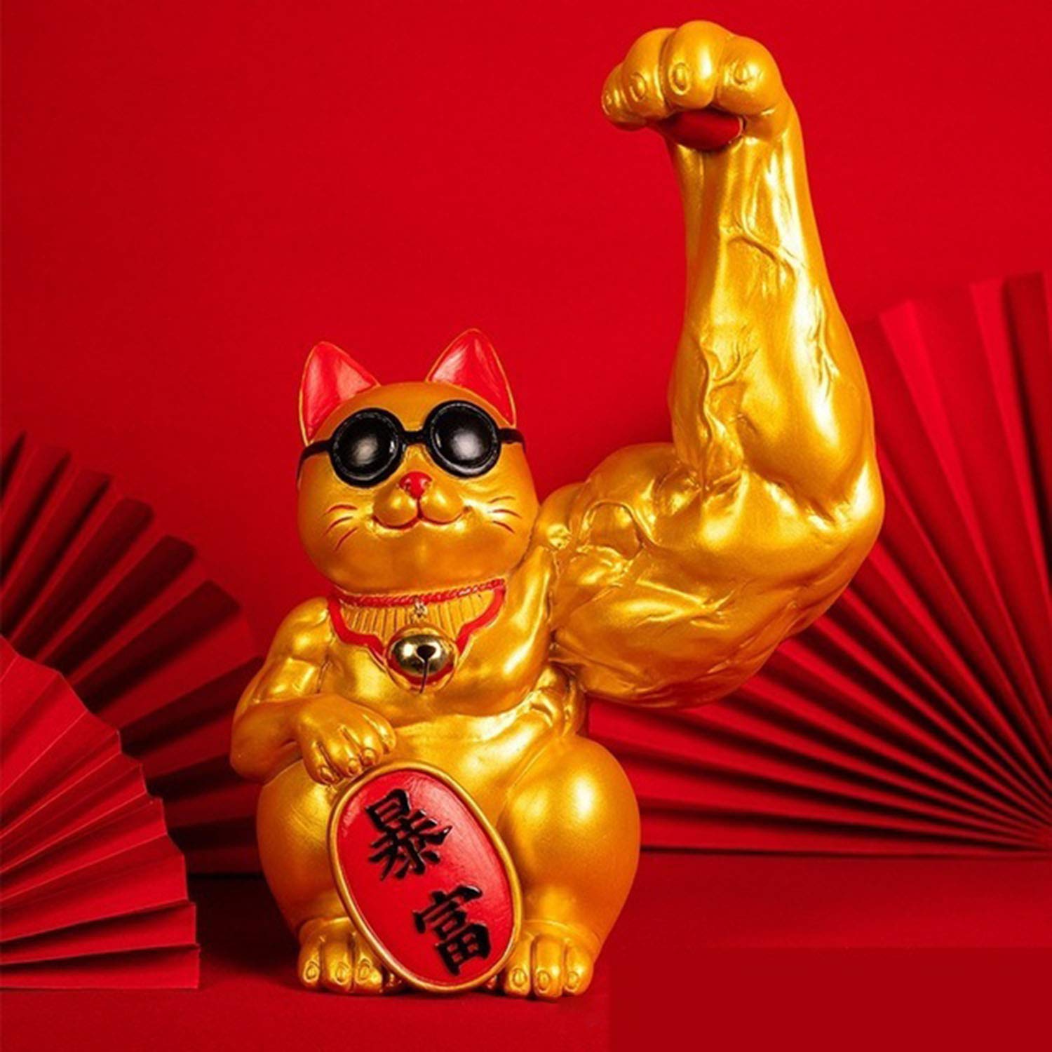 Amazon.co.jp: CCLIF 筋肉の腕を持つ金持ち猫の像 大きな腕を持つ