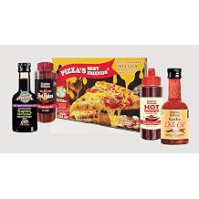 Pizza Bests Friends is the Pizza Lovers' Gourmet Condiment Gift Set! It Includes Hot Honey, Garlic Chili Oil, Fig Balsamic, and Red Pepper Hot Flakes! It's the Sweet and Spicy Collection for Your Favorite Slices and Pies!