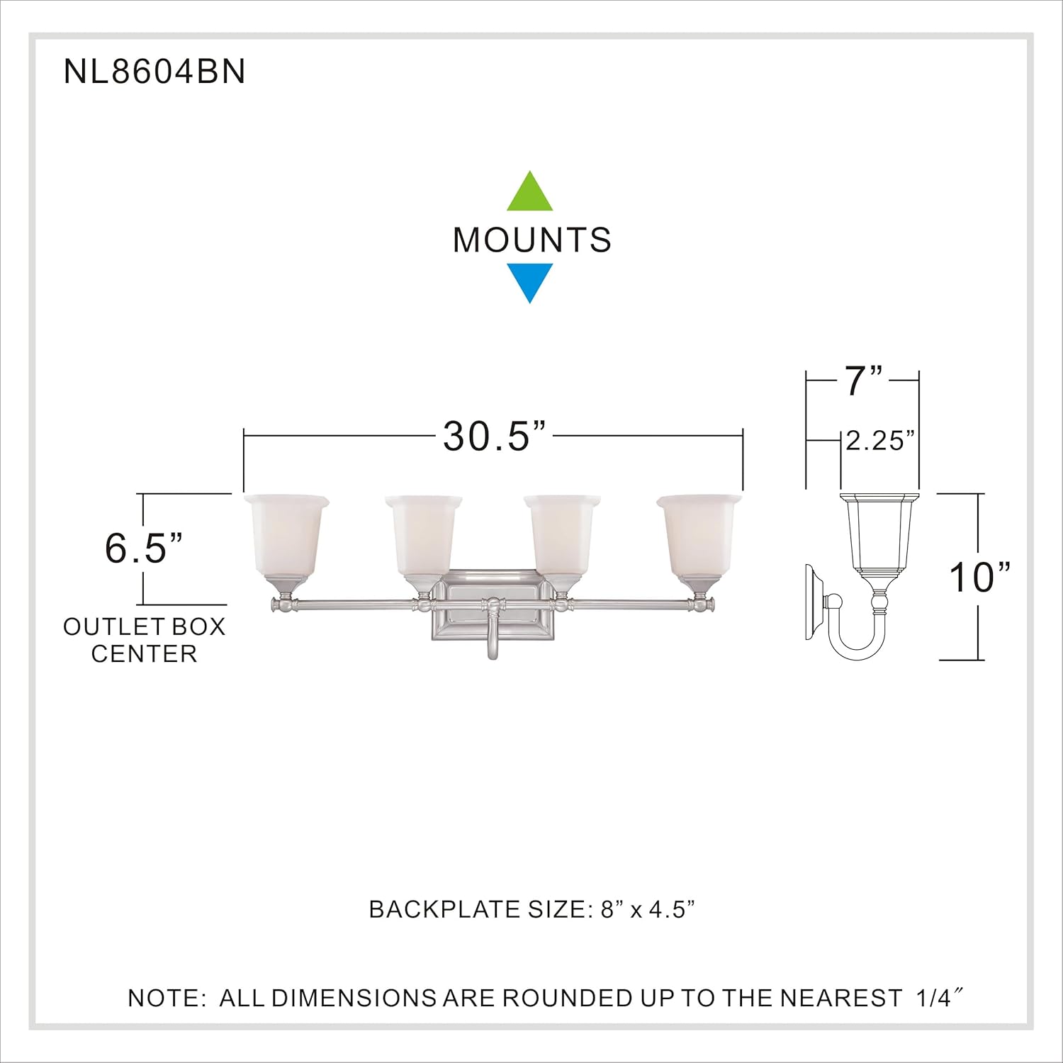 Quoizel Nicholas Vanity Lights, 31 Inch 4-Light Brushed Nickel Bathroom Lighting Fixtures Over Mirror, 100W, Opal-Etched Frosted Glass, Mid-Century Wall Mount Light for Bathrooms, Kitchen or Hallway