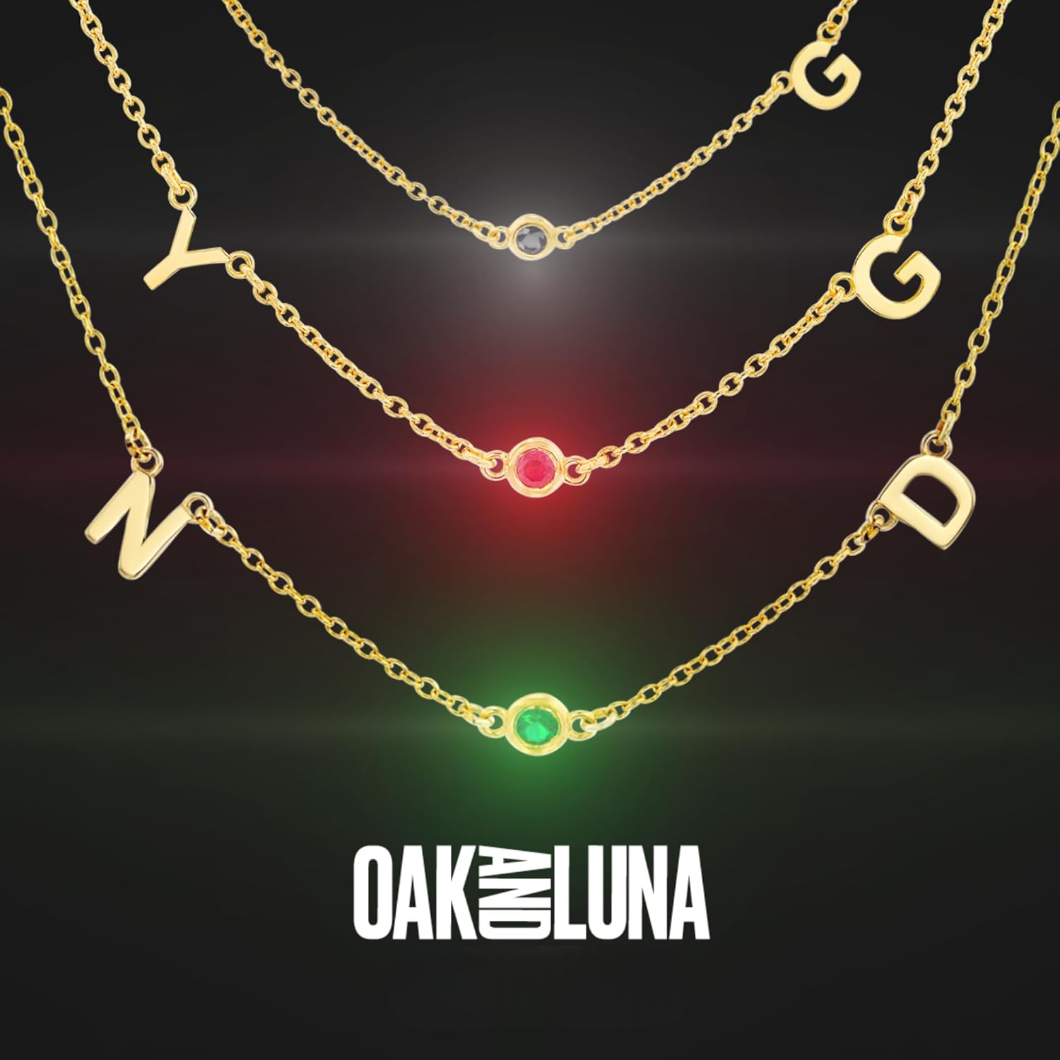 OAK & LUNA - Inez Multi Initial Necklace with Diamond or Gemstone Options - Personalized Letter Necklace - Gift for Mother's Day, Anniversary