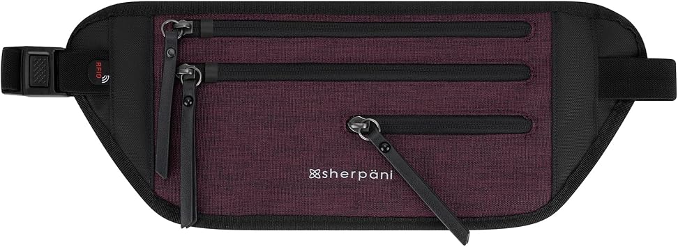 Sherpani Jett, Travel Money Belt, Secure Waist Bag, Slim Passport Holders, Blocking Hidden Wallet Belt Bag, Fanny Pack for Women, Travel Gift, RFID Protection Merlot Lite