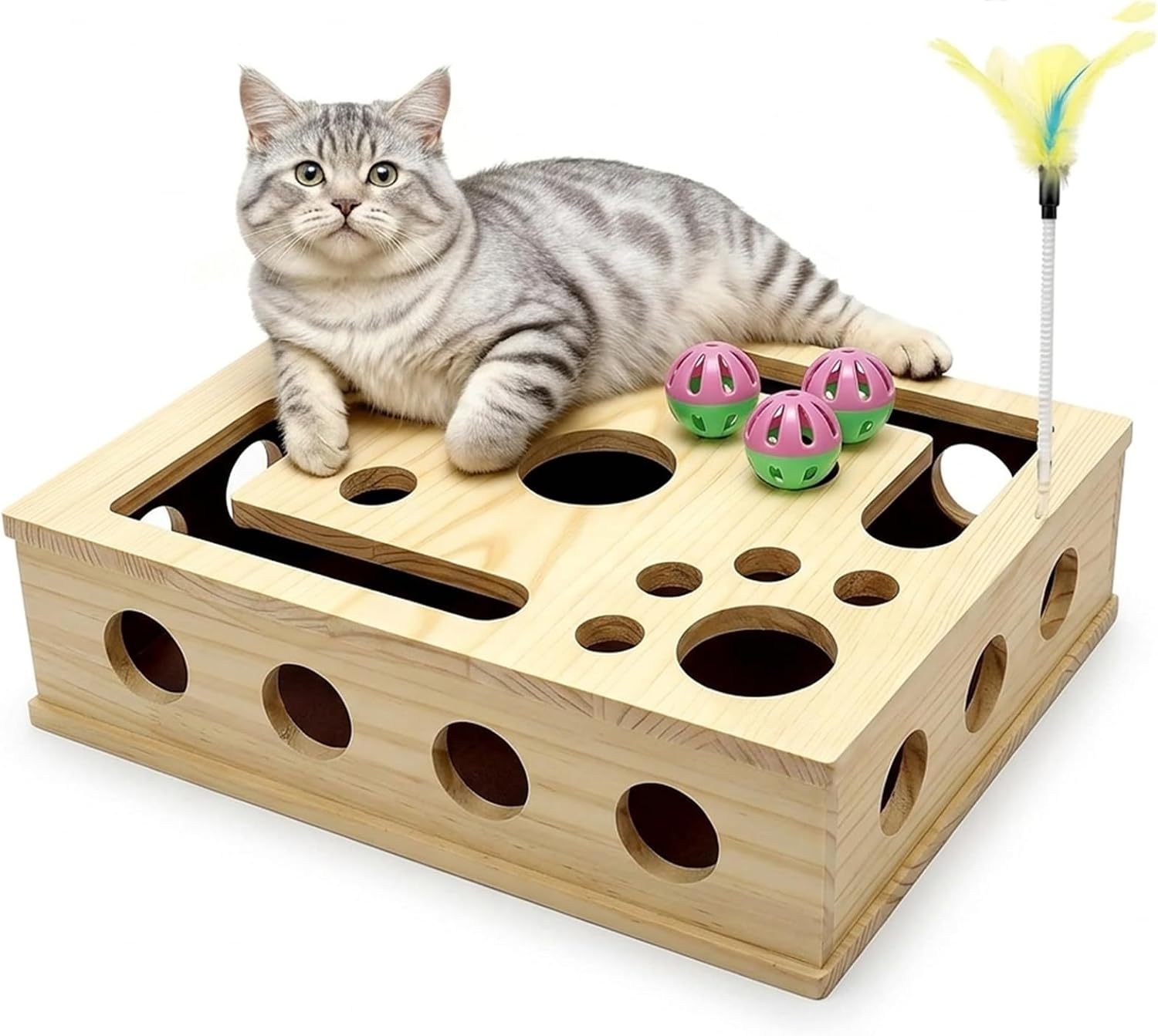 Rufftopia Cat Claw Saver - Cat Toys for Indoor Cats, Interactive Cat Puzzle Toy with Nail File Scratcher, Wooden Treat Puzzle Box for Bored Cats, Cat Enrichment Toys (1 PC)