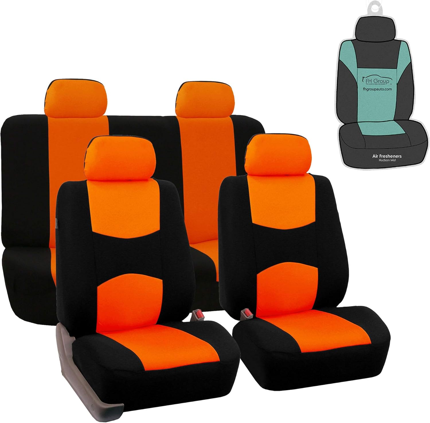 FH Group Classic PU Leather Full Set Car Seat Covers, Airbag and Split Bench Compatible (Orange