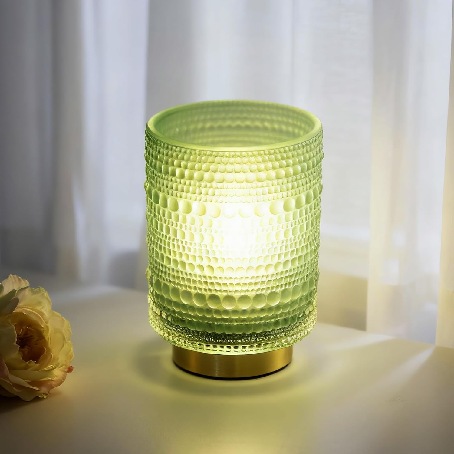 Battery Operated Lamp with Timer, Small Battery Powered Lamp for Bedside, Cordless Table Lamps with LED Warm Bulb, Wireless Lamps for Entryway/Dorm/Office/Patio/Living Room Decor-Matte Green