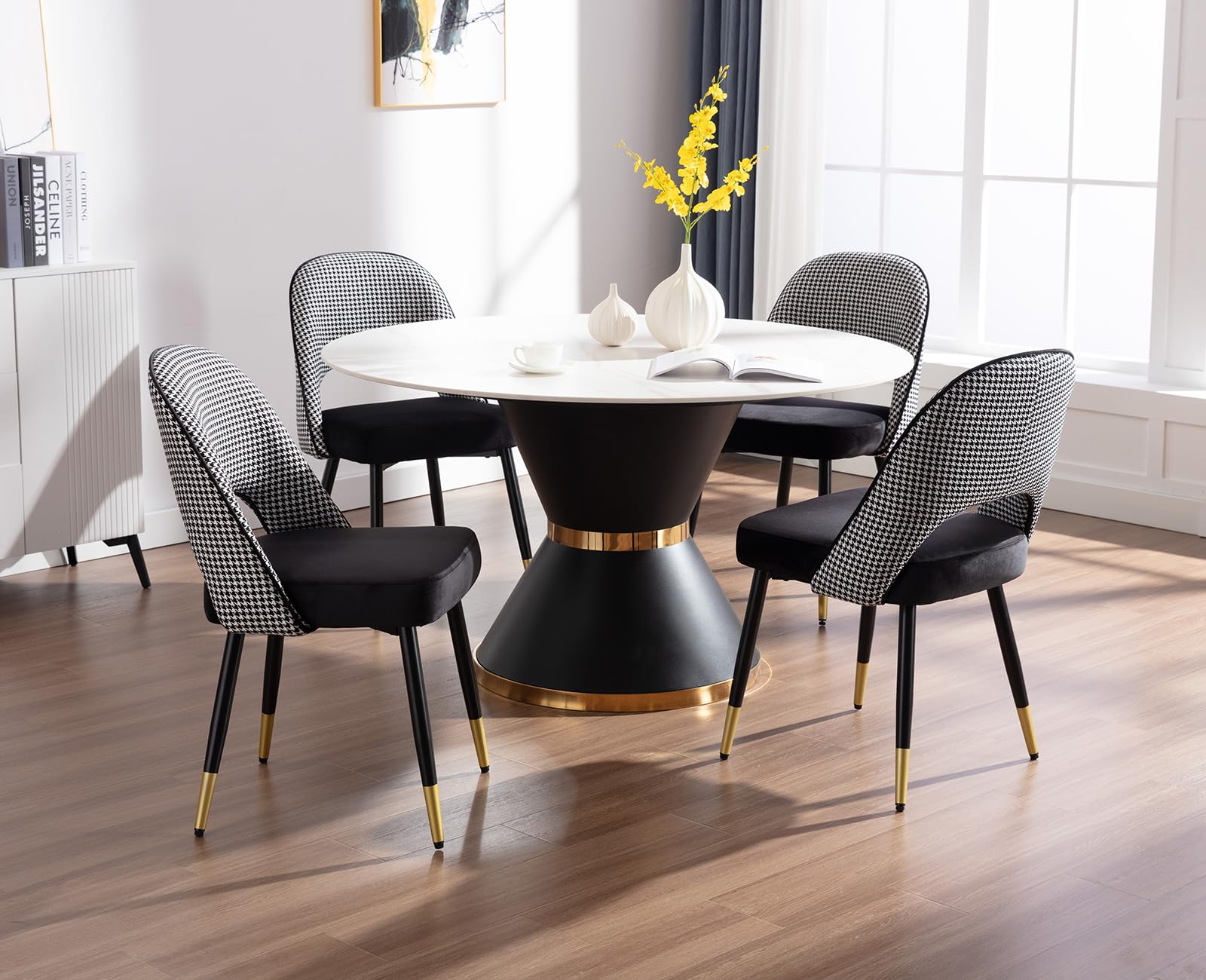 chairus Lot 4 Chaises Salle à Manger Velours Chaise Bureau Moderne, Noir | Chaise en Velours Chaise de Cuisine Moderne sans Accoudoirs Dossier Confortable Pieds Métal pour Chambre Dîner Salon