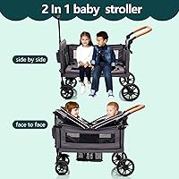 Vista 6 de Luxury Wagon Stroller for 2 Kids & Cargo-Lightweight Foldable Travel Push Pull All-Terrain Double Wagon for Newborn&Toddler with 5-Point