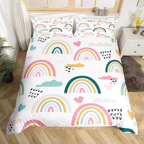 Miniatura 3 de Erosebridal Juego de funda de edredón con diseño de arco iris de dibujos animados para niños y niñas, guardería, estampado iridiscente dibujado a