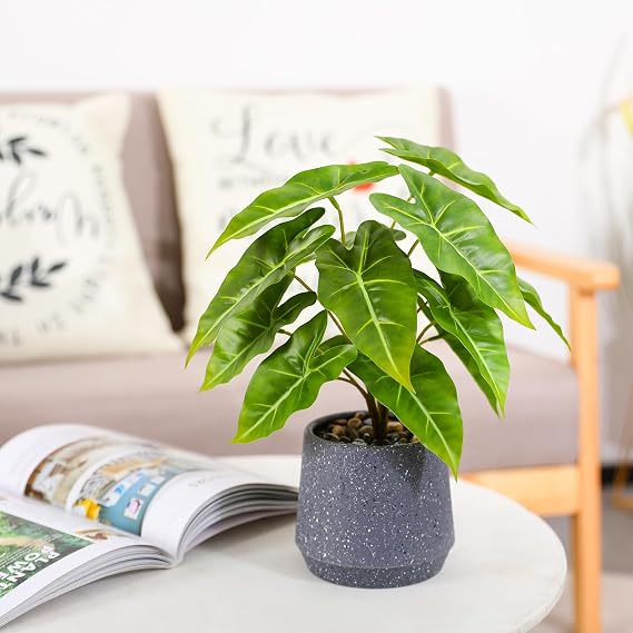 Veryhome Artificial Plants Indoor in Pot Fake Succulents Plants in Potted 33cm Large Fake Green Plant Faux Green Leaf Potted for Home Desk Living Room Decor