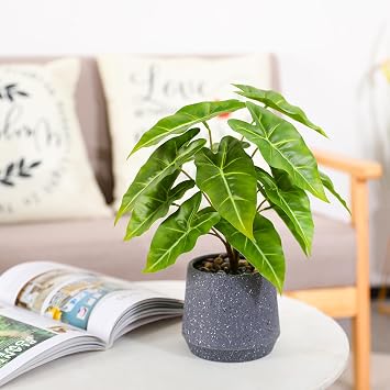 Veryhome Artificial Plants Indoor in Pot Fake Succulents Plants in Potted 33cm Large Fake Green Plant Faux Green Leaf Potted for Home Desk Living Room Decor