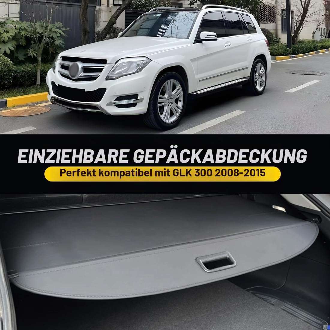 Laderaumabdeckung Kofferraum Schutz Abdeckung Cargo Cover kompatibel mit GLK 300 2008-2015 Schwarz Ausziehbar Kofferraumabdeckung Rollo | Kofferraumabdeckung, robustes , UV-beständig, reißfest, Aluminium-Querstrebe,für alle Wetter, Ordnung im Kofferraum