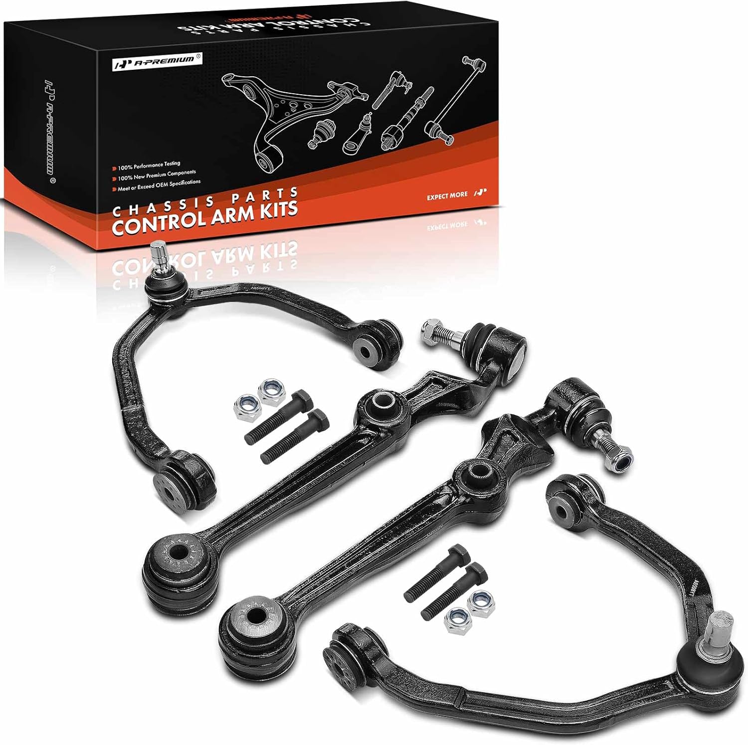 A-Premium Set of 4, Front Upper & Lower Control Arm Kit, with Ball Joint & Bushing, Compatible with Ford Thunderbird 1989-1997, Mercury Cougar 1989-1997