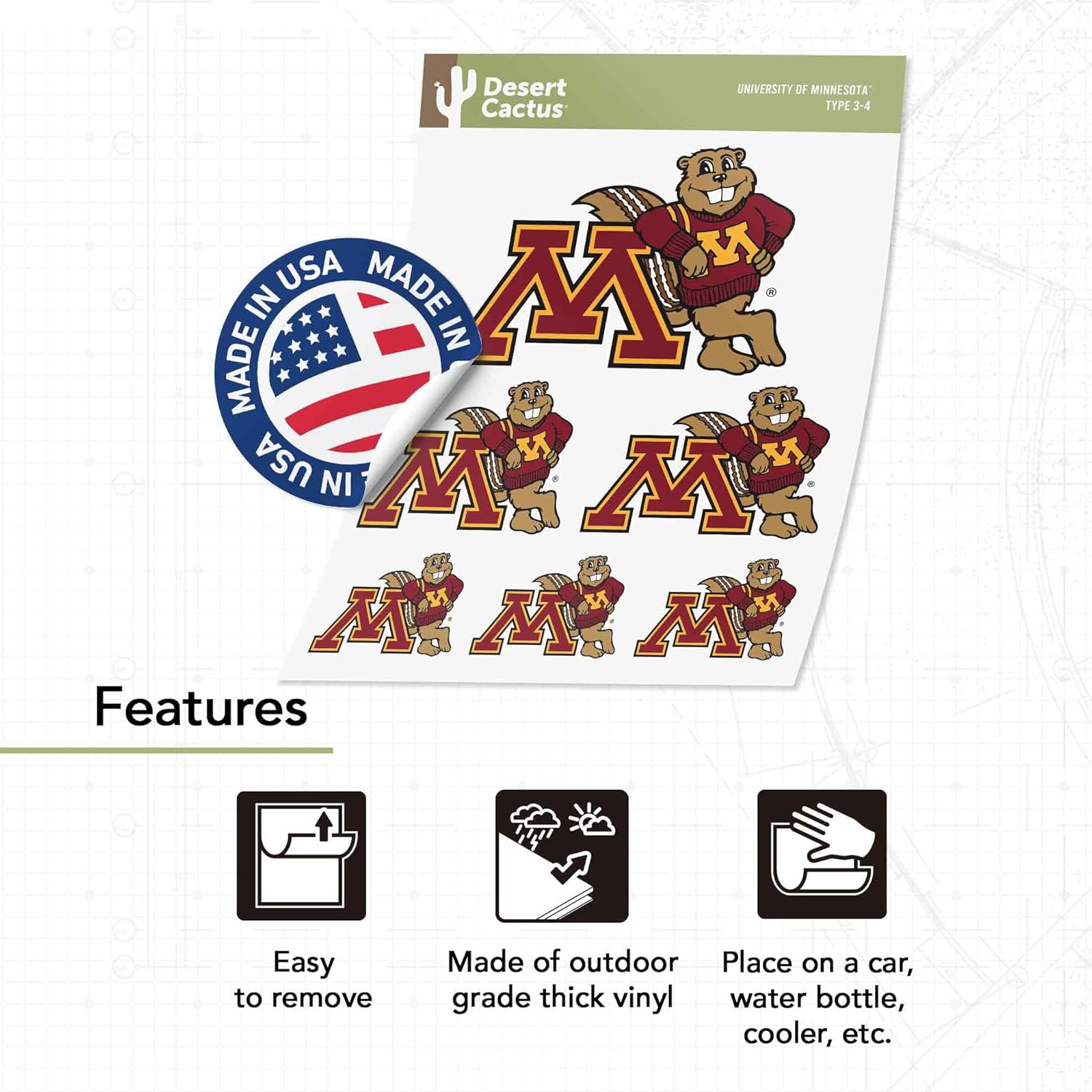 Desert Cactus University of Minnesota Sticker Minnesota Golden Gophers Vinyl Decal Laptop Water Bottle Car Scrapbook T3 (Type 3-4) - Image 3