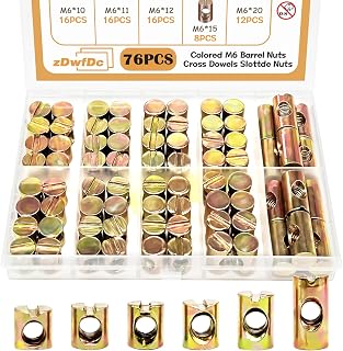 76PCS Colored Metric M6 Barrel Nut M6 x 10mm/11mm/12mm/13mm/15mm/20mm Cross Dowel Slotted Nuts Kit DD027-c