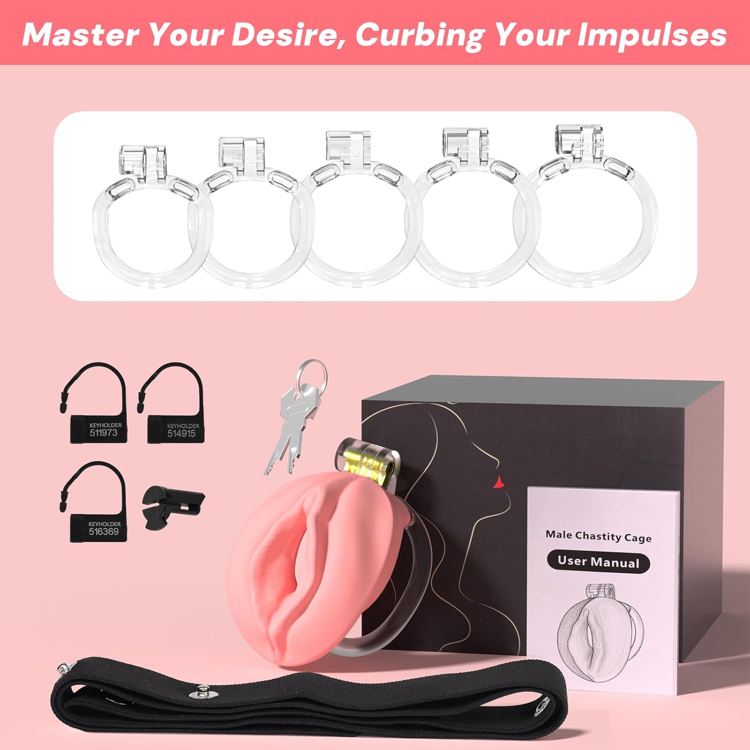 American Brand JALLGDY Pink Sissy Chastity Cage, Lifelike Labia Design Soft Silicone Material Penis Cage, Flat Cock Cage Ideal for Feminine Men