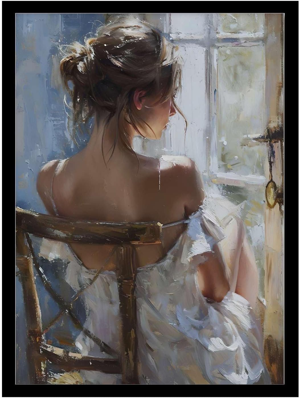 AutumnChi Canvas Painting Poster and Print Pictures Antique Woman Portrait Woman Dress Print Bedroom and Kitchen Office Wall Decoration 8x12inch Solid Wood Frame