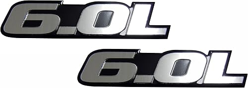 2 emblemas de aluminio plateado para motor de 6.0 litros (par/juego de 2) para GMC Yukon Sierra Pick-up Truck Hummer H2 SUT V8 LQ4 se adapta a otros