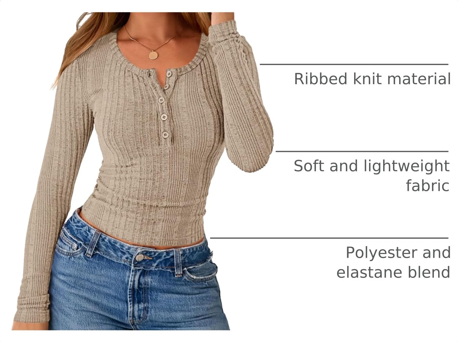 PRETTYGARDEN Women's Long Sleeve Tops Ribbed Henley Shirts image 4