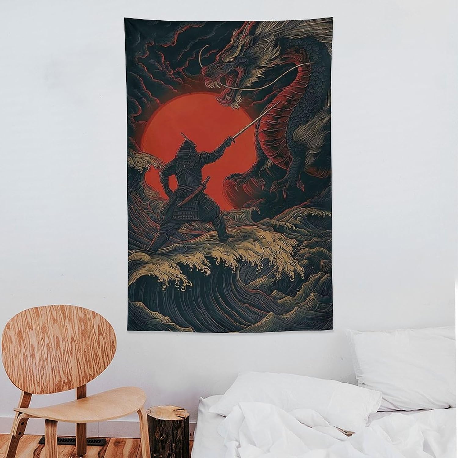 JYOUQOC Samurai And Dragon Tapestry Wall Decor Large Wall Art Backdrop Flag Hanging for Bedroom Living Room Dorm Office 40"×60"